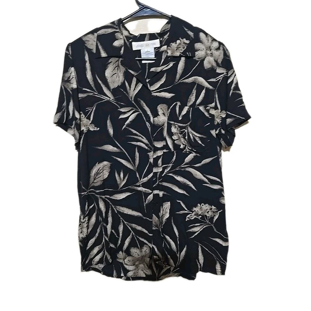 Vtg Jones New York Black‎ Tropical Silk Short Sleeve Button Down Shirt Womans 6